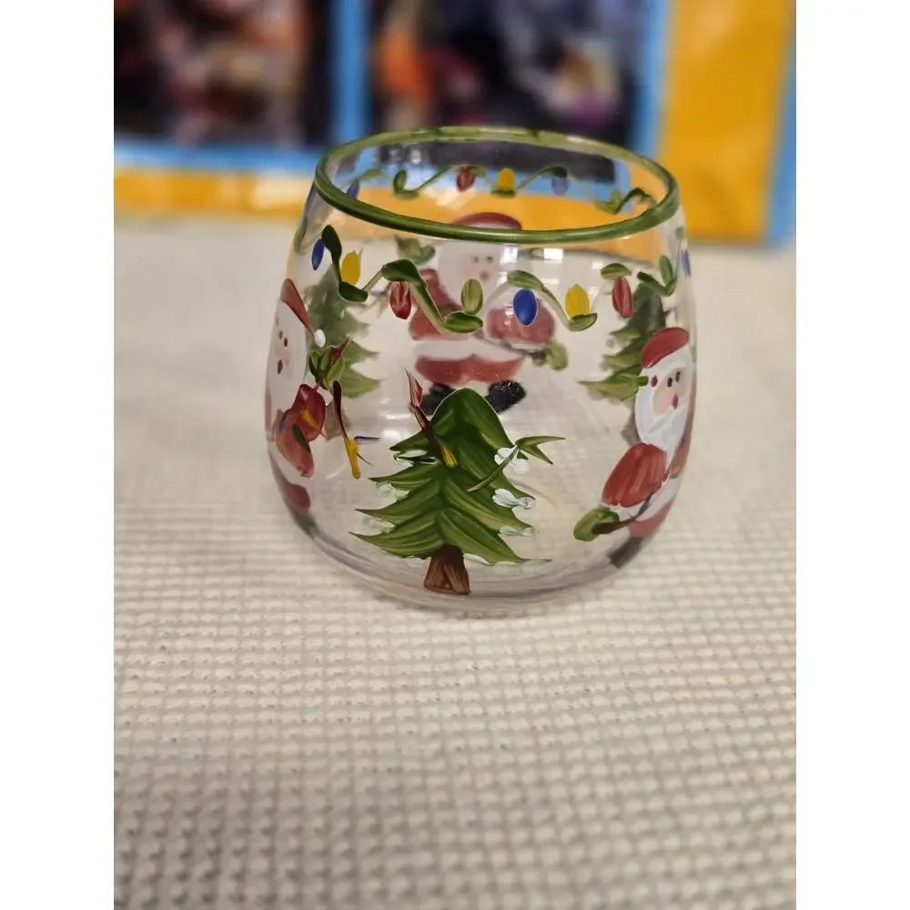 Vintage Christmas Glass Decor Set Santa Candle Holder Candy Cane Basket